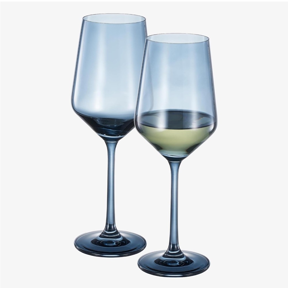 Brand New Elegant Blue Large Stem Italian Style Wine Glass 2pc Set